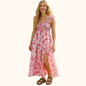 NEW AREA STARS Kaia Tie Dye Smocked Midi Dress In Multi Large Fairy Babydoll